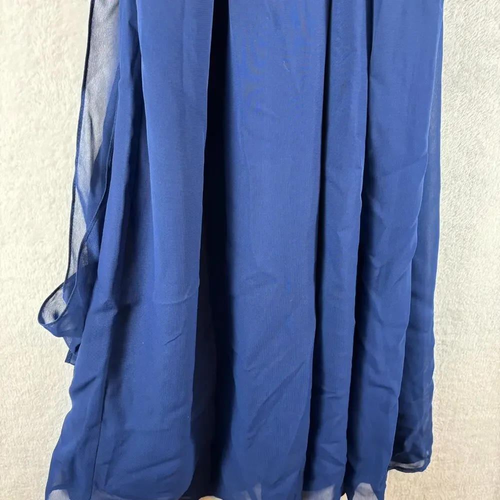 JJ's House Safara Halter Chiffon Jumpsuit Navy Blue Size 8 Built in Bra Wide Leg - Picture 5 of 9